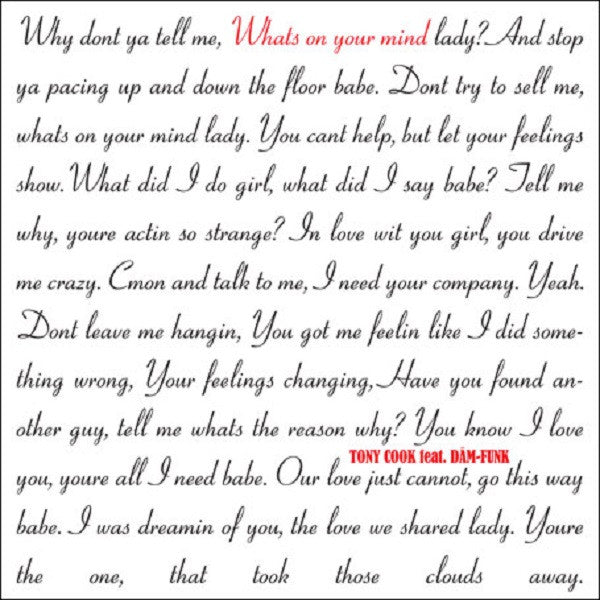 Cook, Tony - The Rap ft. the Kids / What's On Your Mind ft Tevell - 7" |-