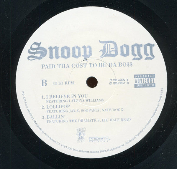 Snoop Dogg - Paid Tha Cost To Be Da Bo$ (VINYL 3xLP DOGGY STYLE 7243 5 39157 1 1 2002) | USED Near Mint (NM or M-) Excellent (EX)-