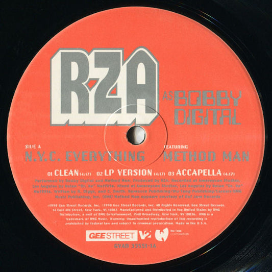 RZA as Bobby Digital - N.Y.C. Everything / Domestic Violence (VINYL 12" GEE STREET GVAB 33551-1 1999) | USED Near Mint (NM or M-) Excellent+ (EX+)-