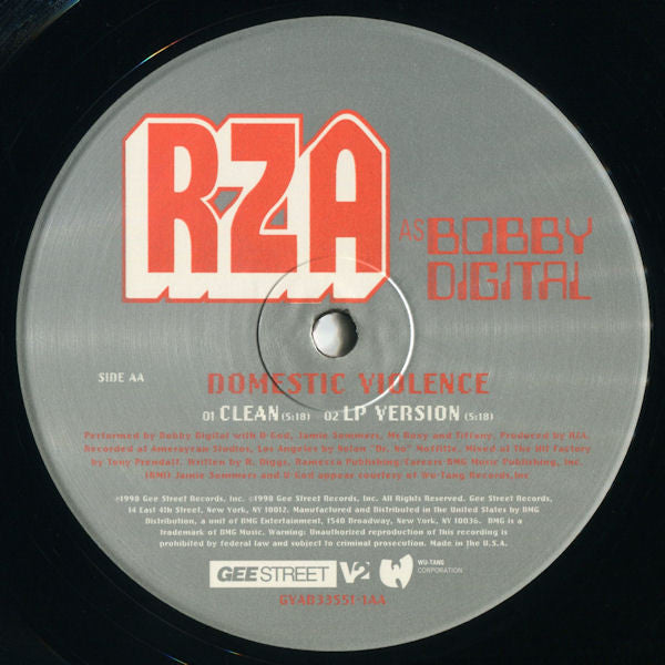 RZA as Bobby Digital - N.Y.C. Everything / Domestic Violence (VINYL 12" GEE STREET GVAB 33551-1 1999) | USED Near Mint (NM or M-) Excellent+ (EX+)-