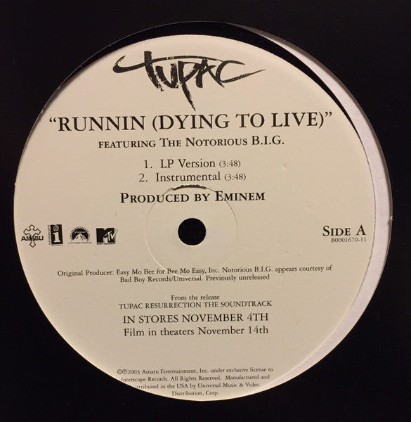 2Pac - Runnin (Dying To Live) (12" VINYL) | Near Mint (NM) Excellent+ (EX+)-