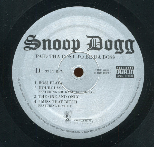 Snoop Dogg - Paid Tha Cost To Be Da Bo$ (VINYL 3xLP DOGGY STYLE 7243 5 39157 1 1 2002) | USED Near Mint (NM or M-) Excellent (EX)-
