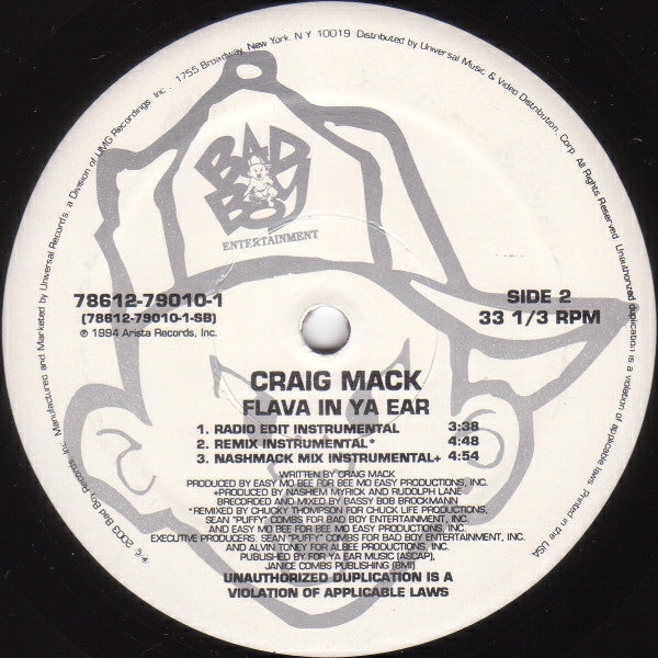 Craig Mack - Flava In Ya Ear (VINYL 12" BAD BOY ENTERTAINMENT 78612-79010-1 2003) | USED Very Good Plus (VG+) Near Mint (NM)-