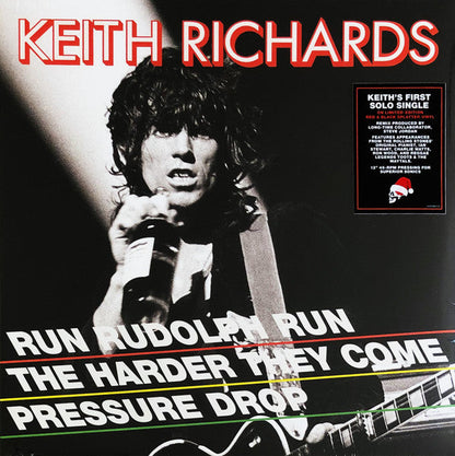 Keith Richards - Run Rudolph Run / The Harder They Come / Pressure Drop (Red & Black Splatter Vinyl 12") | Mint (M) Mint (M)-