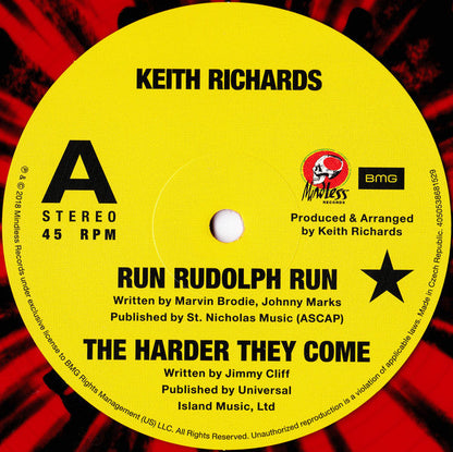 Keith Richards - Run Rudolph Run / The Harder They Come / Pressure Drop (Red & Black Splatter Vinyl 12") | Mint (M) Mint (M)-