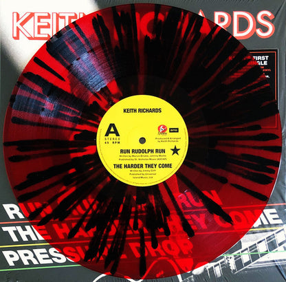 Keith Richards - Run Rudolph Run / The Harder They Come / Pressure Drop (Red & Black Splatter Vinyl 12") | Mint (M) Mint (M)-