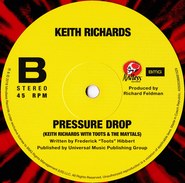 Keith Richards - Run Rudolph Run / The Harder They Come / Pressure Drop (Red & Black Splatter Vinyl 12") | Mint (M) Mint (M)-