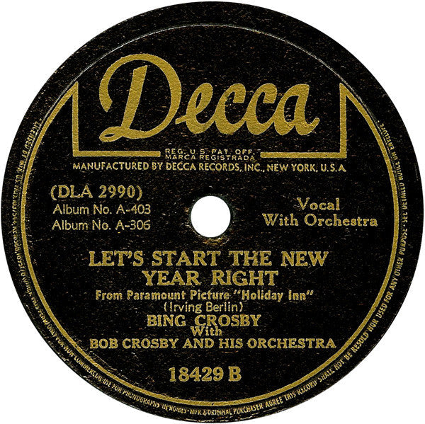 Bing Crosby - White Christmas / Let's Start The New Year Right (10" 78RPM) | Good Plus (G+) Generic-