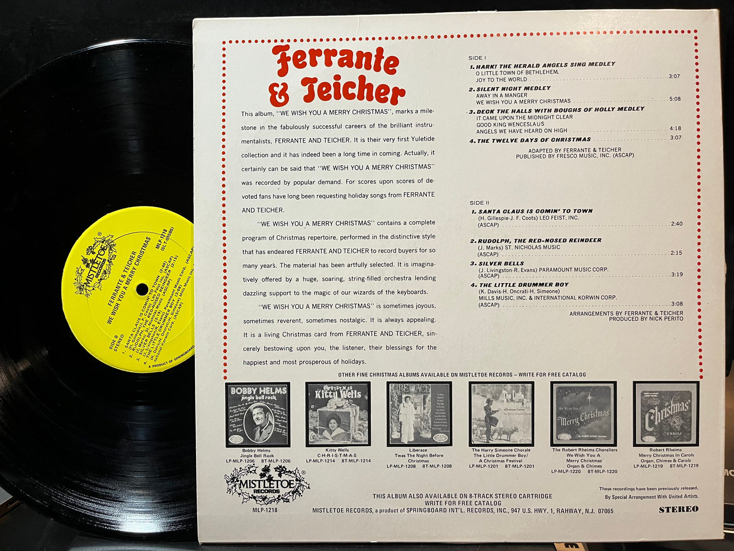 Ferrante & Teicher - We Wish You A Merry Christmas (VINYL LP MISTLETOE MLP-1218 1975) | USED Near Mint (NM or M-) Near Mint (NM)-