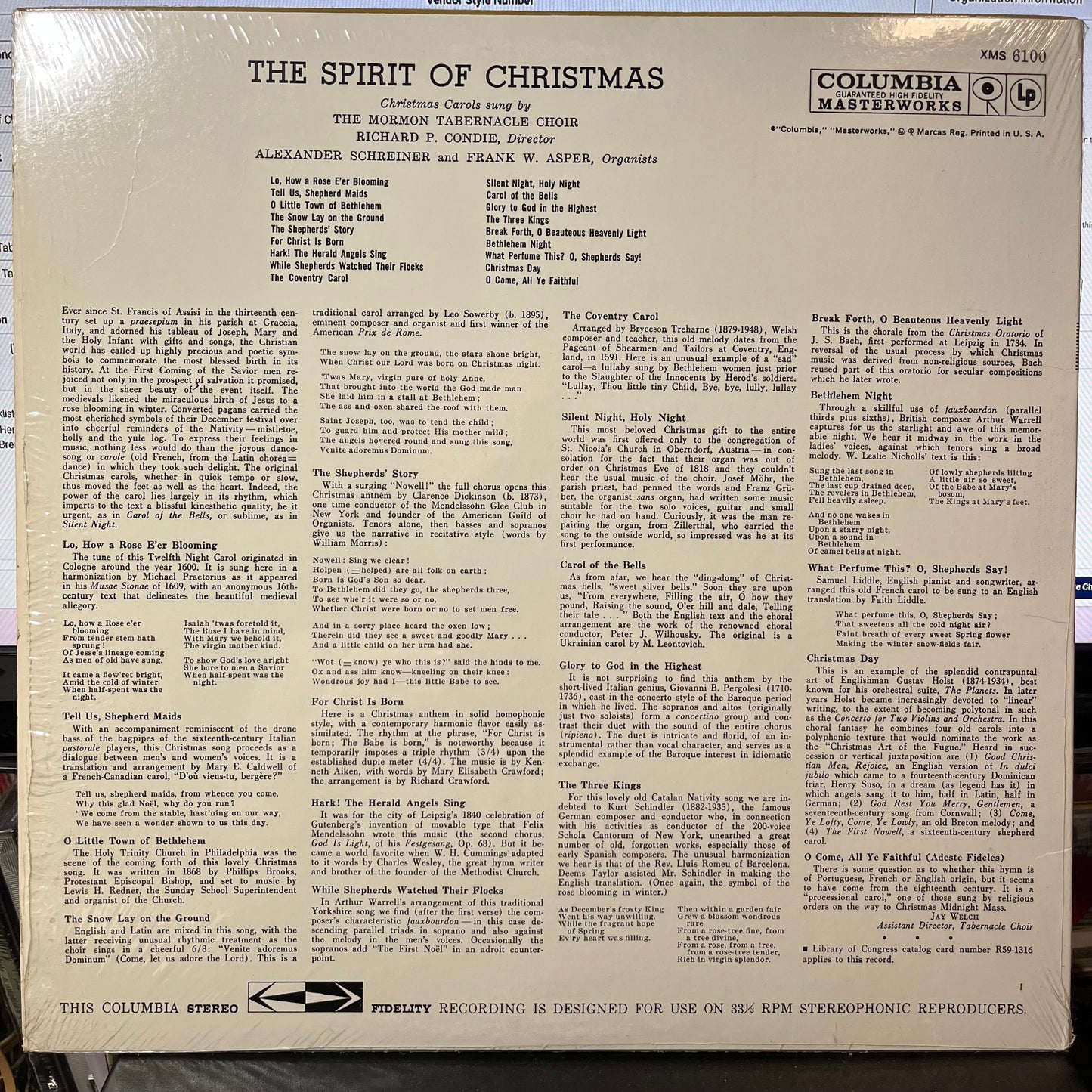 Mormon Tabernacle Choir - The Spirit Of Christmas: Christmas Carols Sung By The Mormon Tabernacle Choir (VINYL) | Near Mint (NM or M-)-