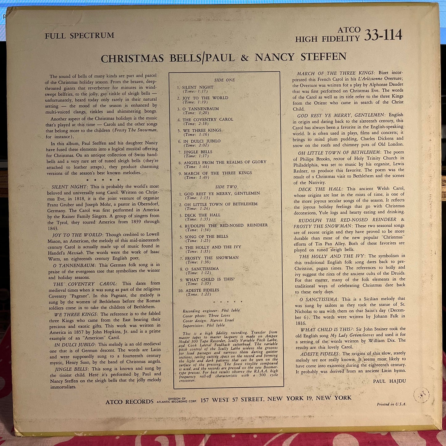 Paul & Nancy Steffen - Christmas Bells | Near Mint (NM) Excellent (EX)-
