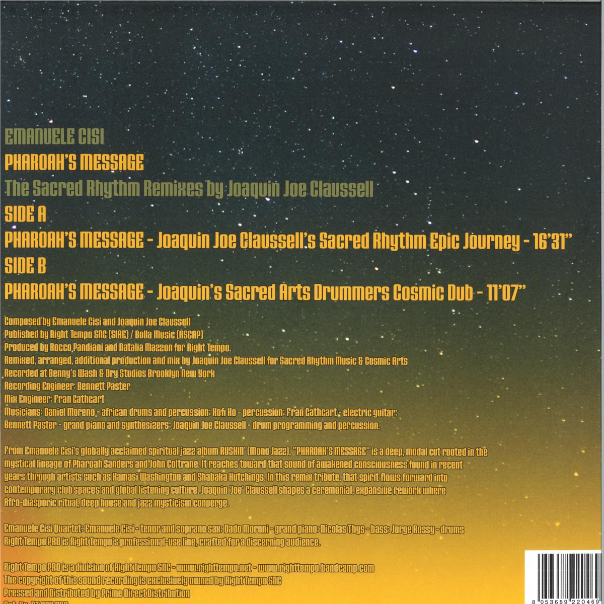 Emanuele Cisi - Pharoah’s Message – Joe Claussell Sacred Rhythm Remixes (VINYL 12" Right Tempo Pro RT004PRO 2026) | Mint (M) Mint (M)-
