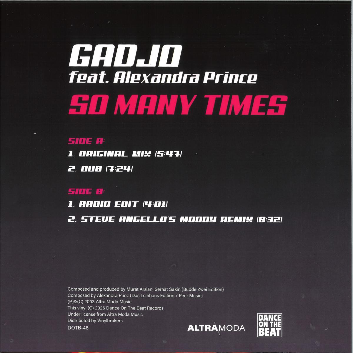 Gadjo feat. Alexandra Prince - So Many Times (PINK VINYL 12" Dance On The Beat DOTB-46) | NEW Mint (M) Mint (M)-