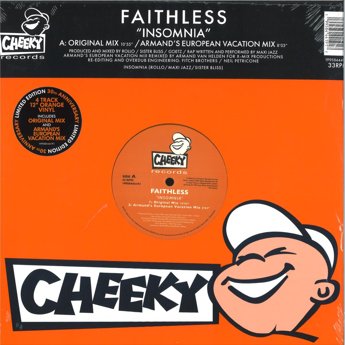 Faithless - Insomnia: 30th Anniversary (IMPORT 12" ORANGE VINYL LP CMG 19958444191) | NEW Mint (M) Mint (M)-