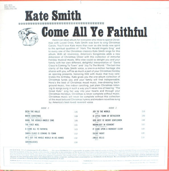 Kate Smith (2) - O Come All Ye Faithful | Near Mint (NM) Near Mint (NM)-