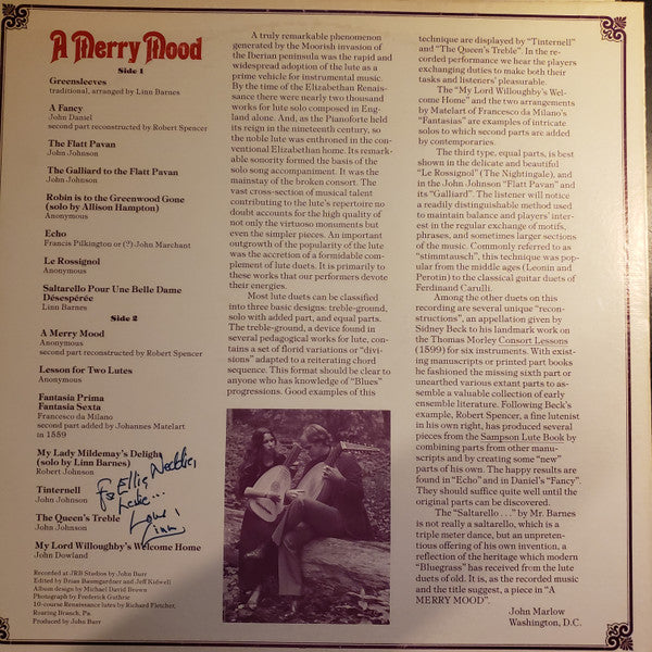 Linn Barnes - A Merry Mood: Renaissance Music for Two Lutes | Near Mint (NM) Near Mint (NM)-