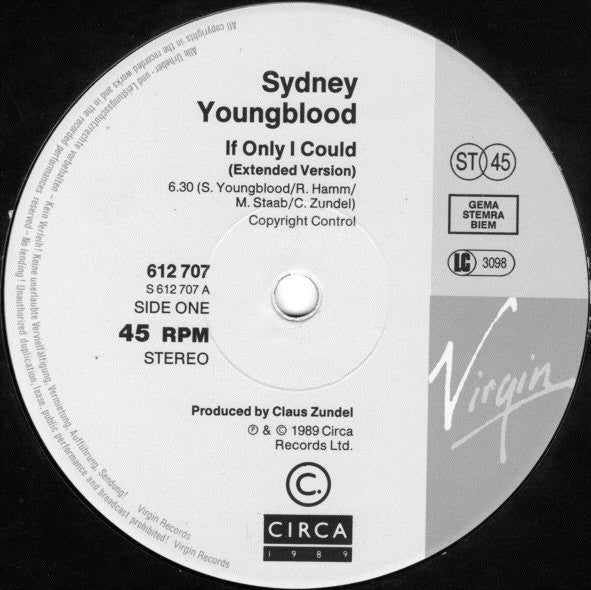 Sydney Youngblood - If Only I Could / Ain't No Sunshine / Congratulations | Very Good (VG) Good Plus (G+)-