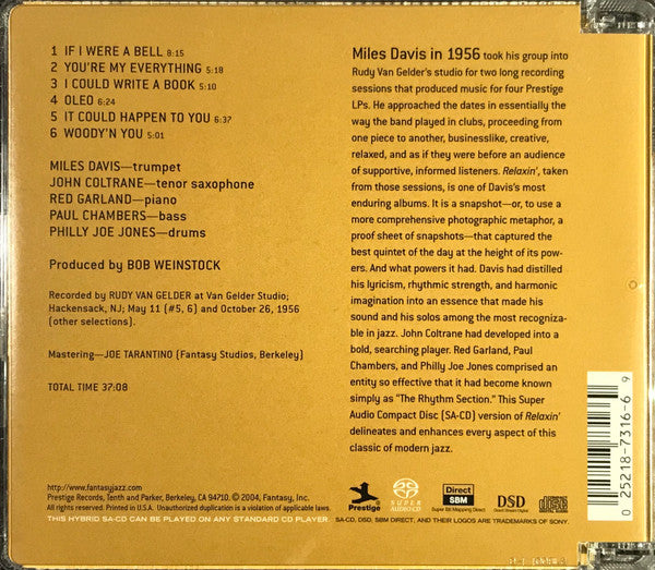 Relaxin' With The Miles Davis Quintet *SACD/HYBRID* | Mint (M) Near Mint (NM)-