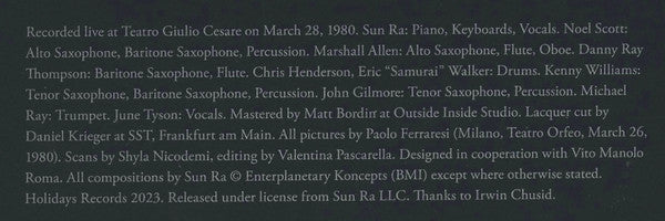 Sun Ra - Live In Roma 1980 | Mint (M) Mint (M)-