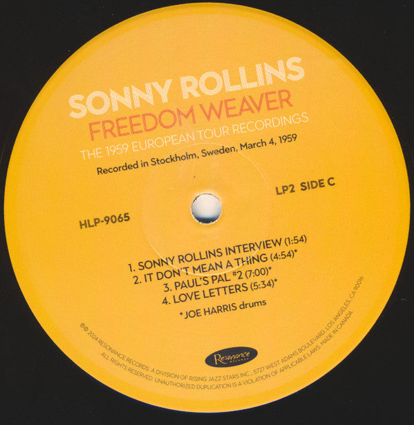 Sonny Rollins - Freedom Weaver (The 1959 European Tour Recordings) | Mint (M) Mint (M)-