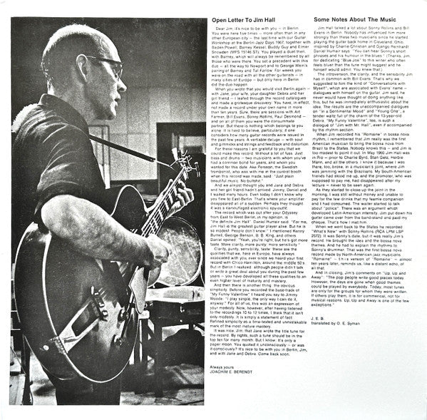 Jim Hall - It's Nice To Be With You (Jim Hall In Berlin) (VINYL) | Mint (M) Mint (M)-