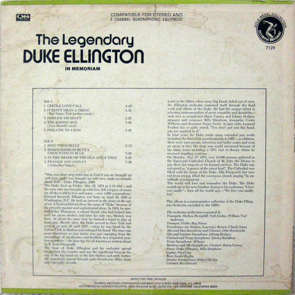 The Legendary Duke Ellington In Memoriam | Mint (M) Mint (M)-