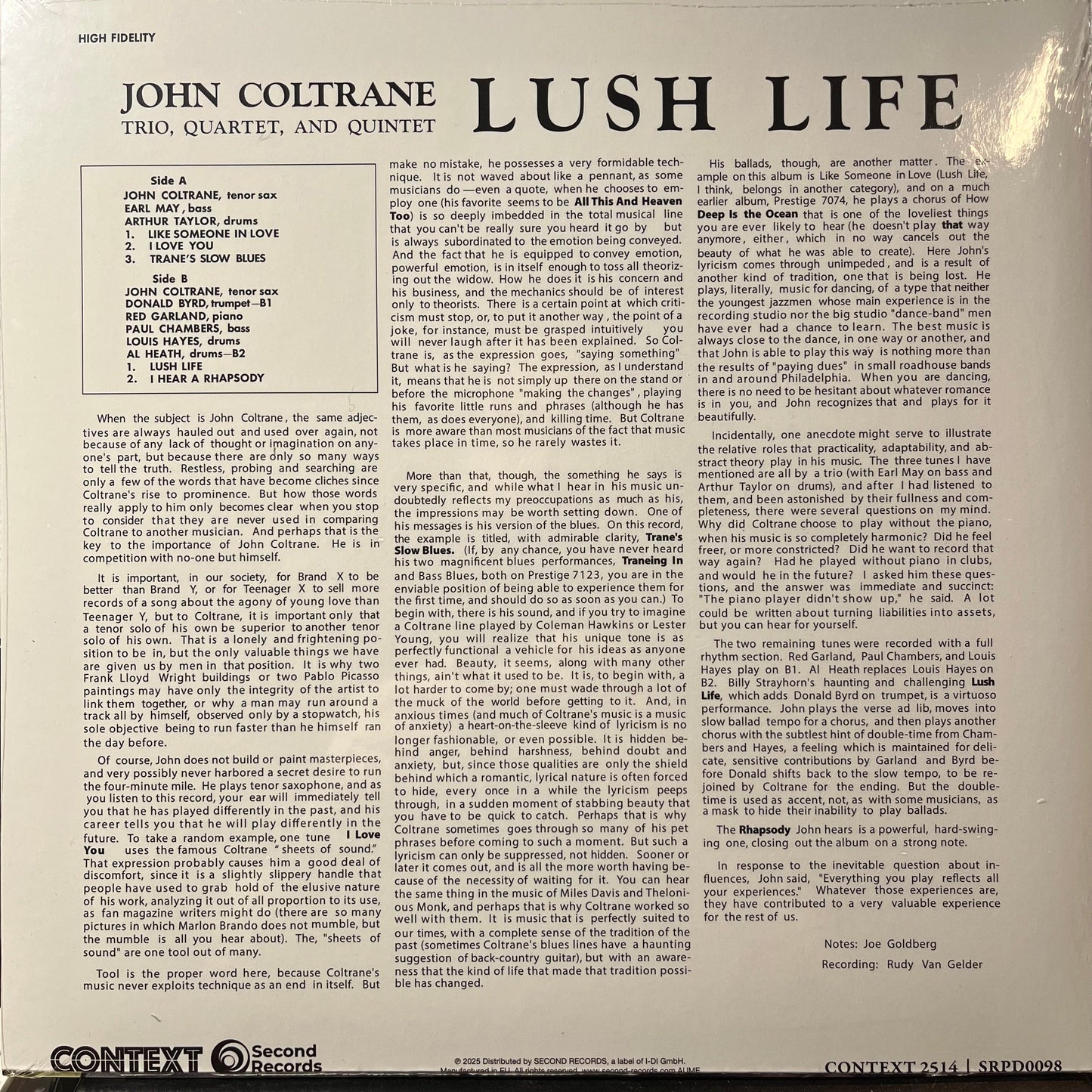 John Coltrane - Lush Life (BLACK VINYL LP) |-