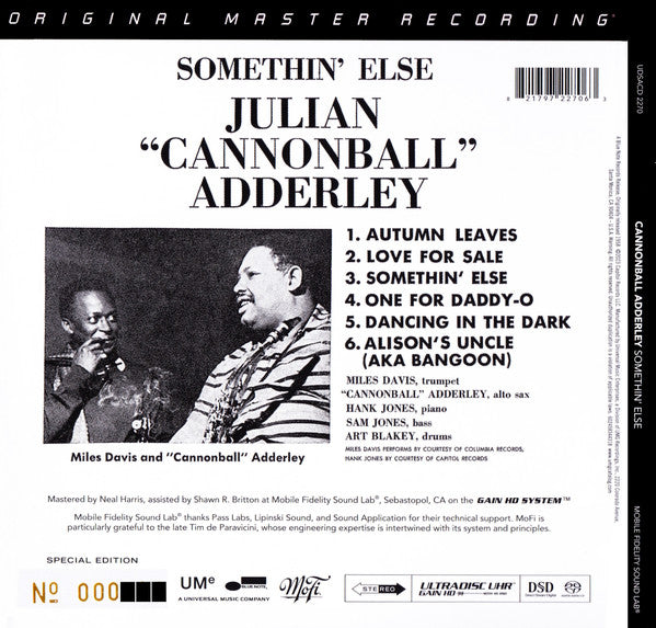 Cannonball Adderley - Somethin' Else (SACD / 6 TRACK CORRECTION) | Mint (M) Mint (M)-