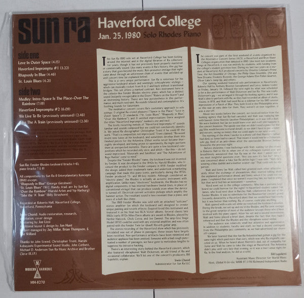 Sun Ra - Haverford College 1980 Solo Piano | Mint (M) Mint (M)-