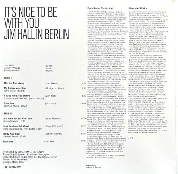 Jim Hall - It's Nice To Be With You (Jim Hall In Berlin) (VINYL) | Mint (M) Mint (M)-