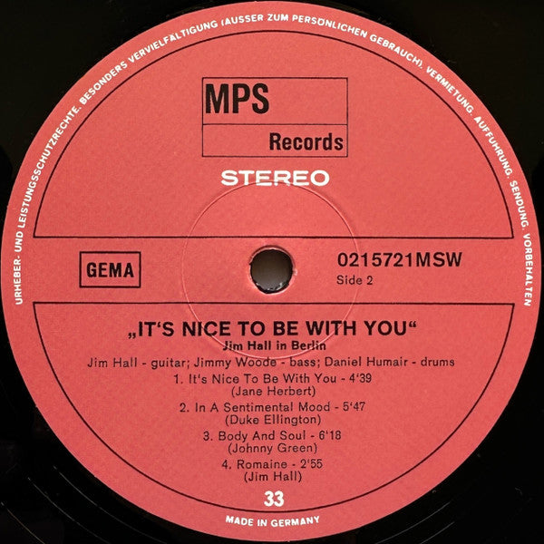 Jim Hall - It's Nice To Be With You (Jim Hall In Berlin) (VINYL) | Mint (M) Mint (M)-