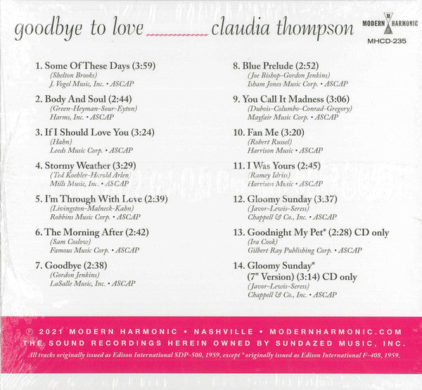 Claudia Thompson (2) - Goodbye To Love (CD) | Mint (M) Mint (M)-