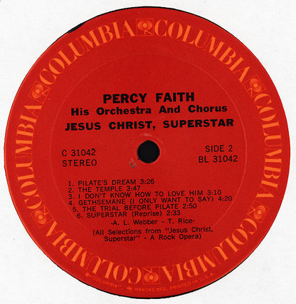 Percy Faith And His Orchestra And Chorus - Jesus Christ, Superstar | Mint (M) Near Mint (NM)-
