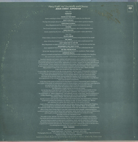 Percy Faith And His Orchestra And Chorus - Jesus Christ, Superstar | Mint (M) Near Mint (NM)-
