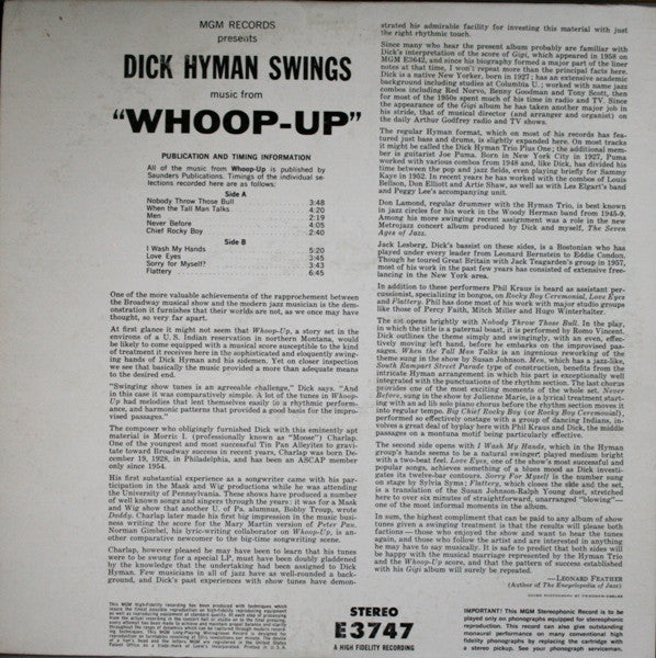 Dick Hyman - Swings Music From Whoop-Up (VINYL) | Excellent+ (EX+) Excellent+ (EX+)-