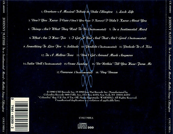 Johnny Mathis - In A Sentimental Mood: Mathis Sings Ellington (CD) | Excellent (EX) Excellent+ (EX+)-