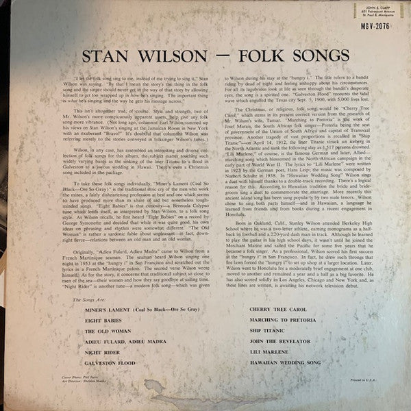 Stan Wilson - Folk Songs | Excellent (EX) Very Good Plus (VG+)-