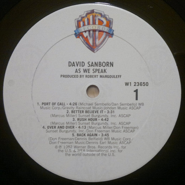David Sanborn - As We Speak (VINYL) | Excellent (EX) Excellent+ (EX+)-
