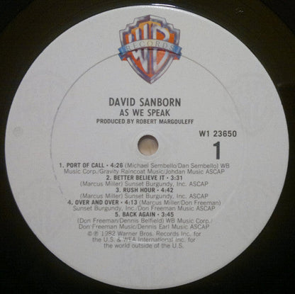 David Sanborn - As We Speak (VINYL) | Excellent (EX) Excellent+ (EX+)-