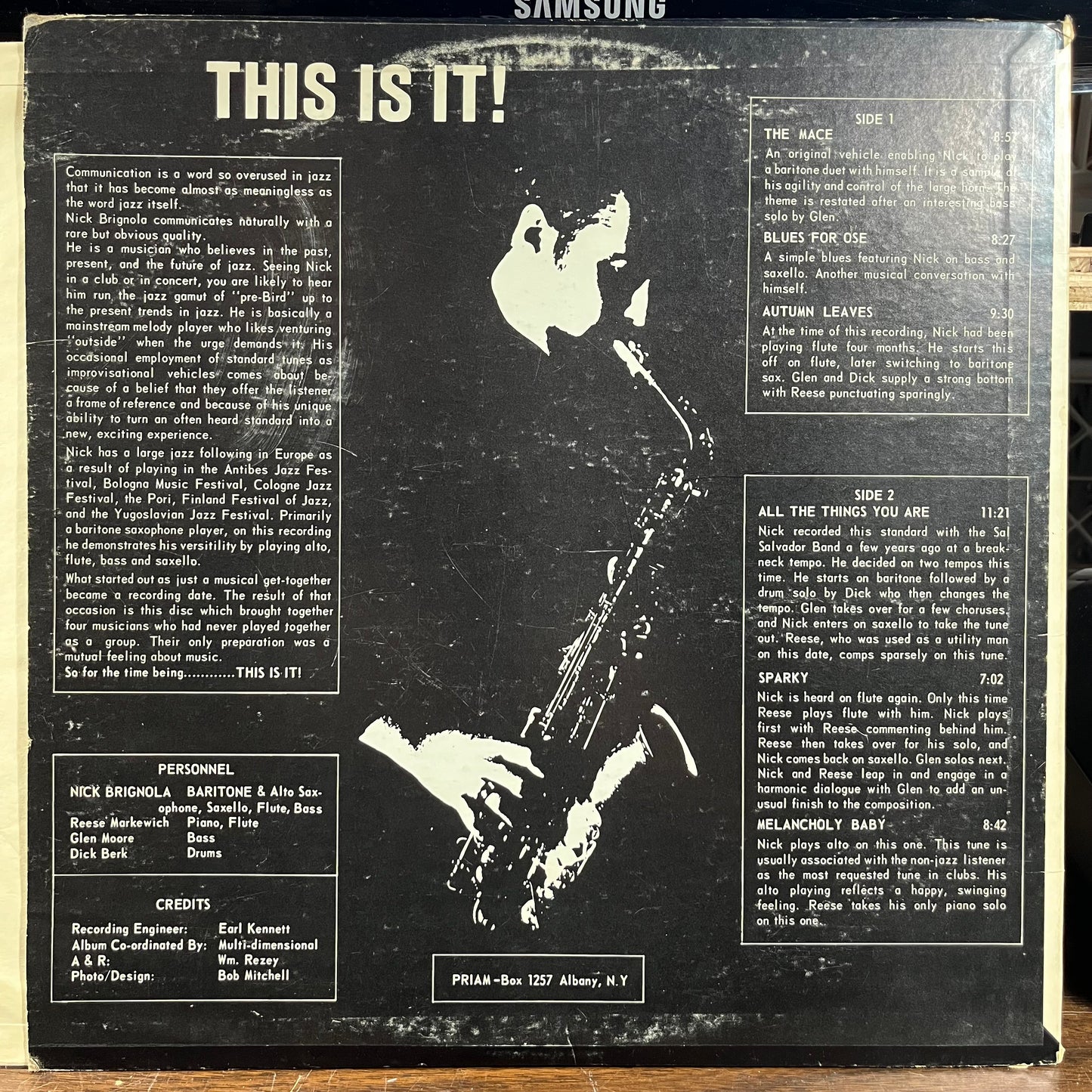 Nick Brignola - This Is It! (LP) | Excellent (EX) Very Good Plus (VG+)-