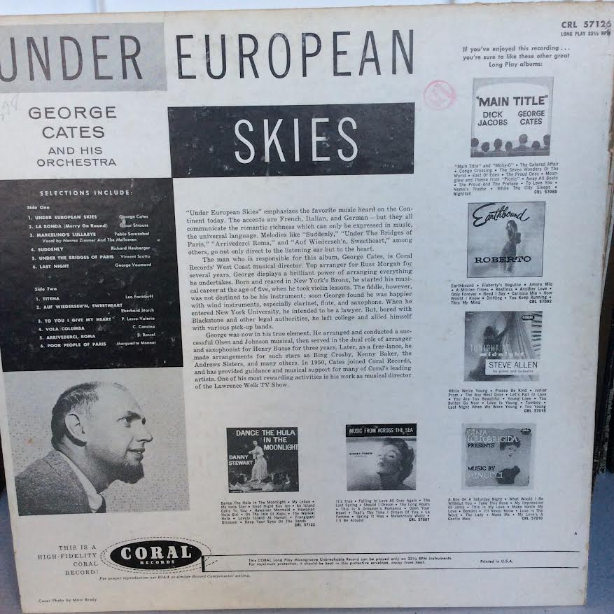 George Cates And His Orchestra - Under European Skies (VINYL) | Excellent (EX) Excellent (EX)-