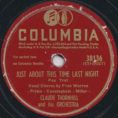 Claude Thornhill And His Orchestra - Just About This Time Last Night / Robbins' Nest (10" 78RPM RECORD) | Excellent (EX) Excellent (EX)-