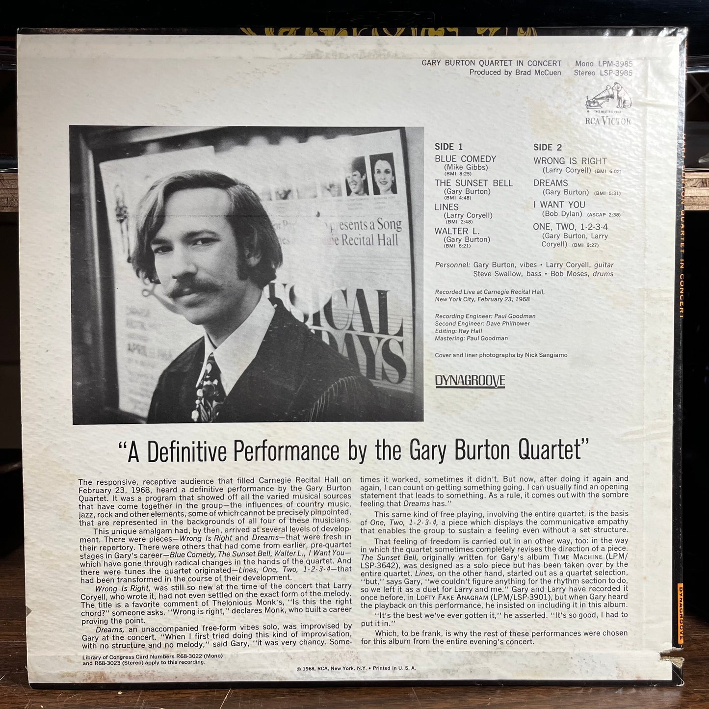 Gary Burton Quartet - Gary Burton Quartet In Concert (VINYL) | Near Mint- (NM-) Excellent+ (EX+)-