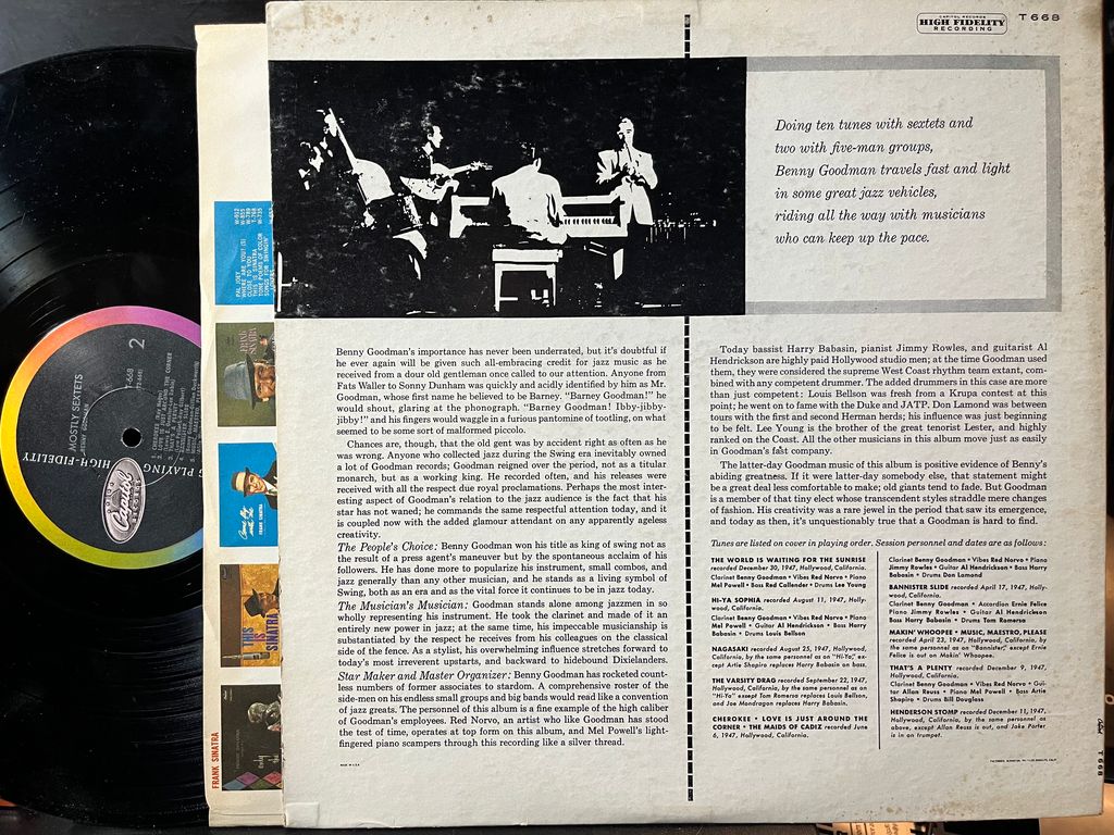 Benny Goodman - Mostly Sextets (VINYL) | Near Mint (NM or M-) Excellent (EX)-