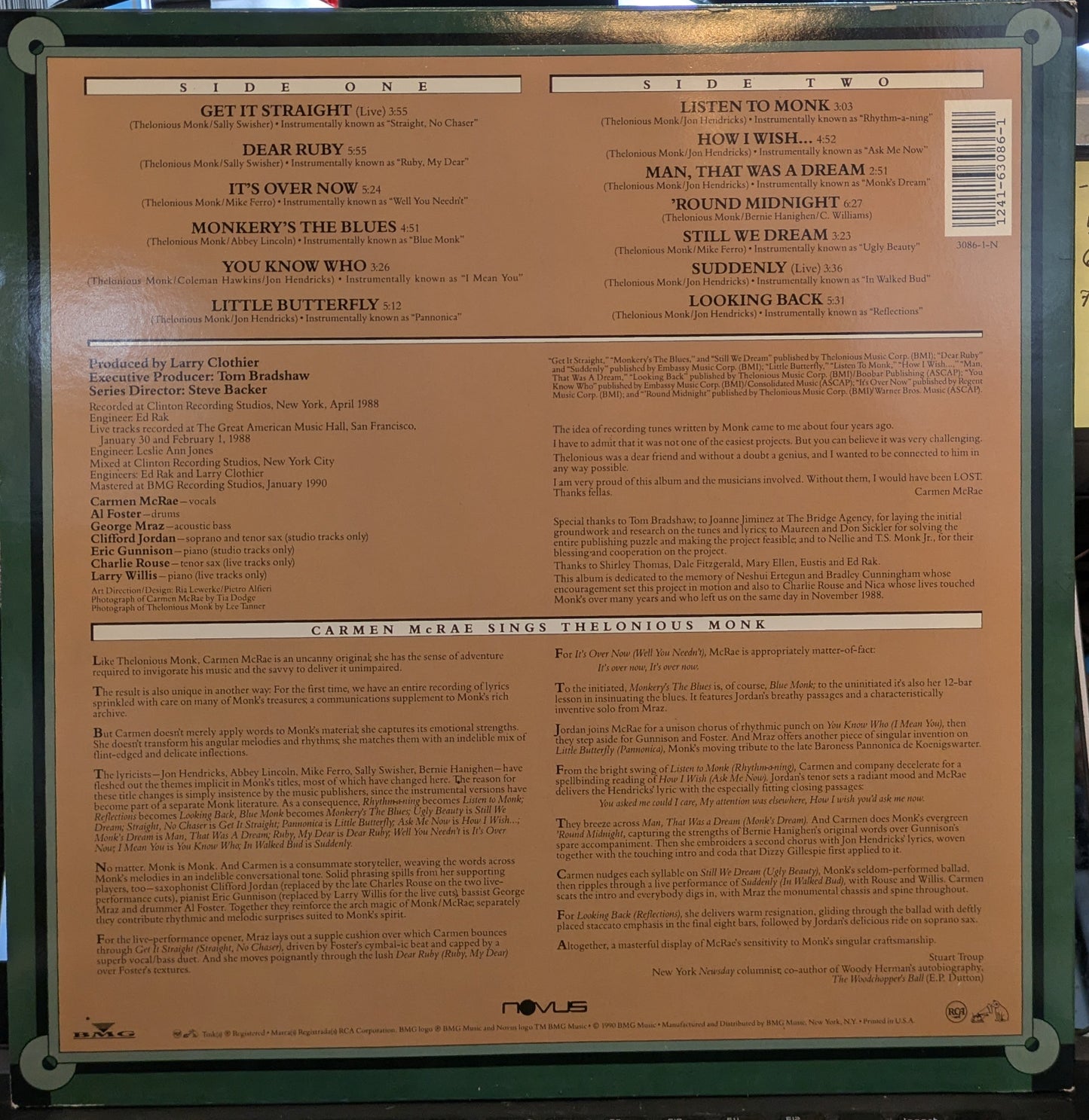 Carmen McRae - Carmen Sings Monk (VINYL) | Near Mint (NM) Near Mint (NM)-