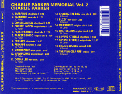 Charlie Parker - Charlie Parker Memorial Vol. 2 (CD) | Near Mint (NM or M-) Good Plus (G+)-