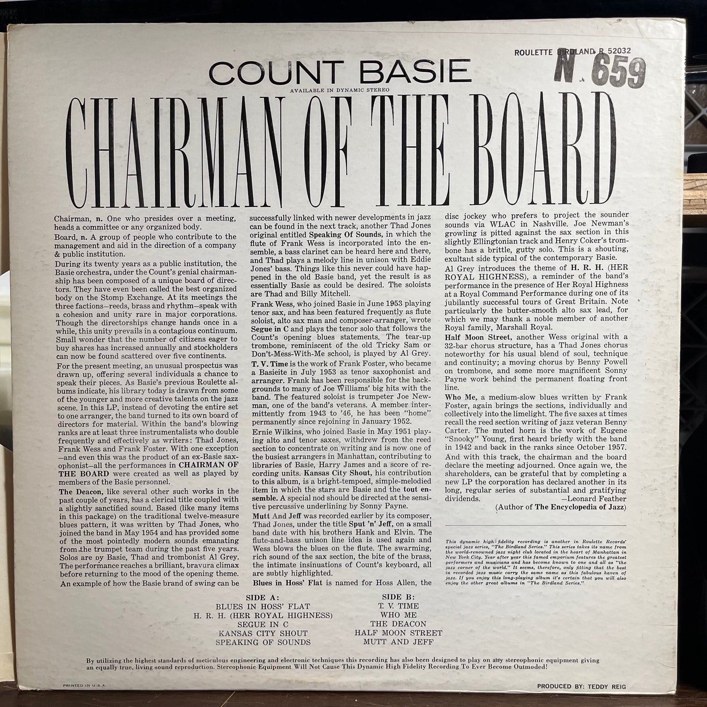 Count Basie - Chairman Of The Board (LP) | Excellent+ (EX+)-