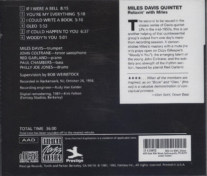 The Miles Davis Quintet - Relaxin' With The Miles Davis Quintet (CD) | Near Mint (NM) Excellent+ (EX+)-