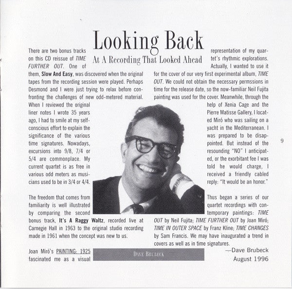 The Dave Brubeck Quartet - Time Further Out (Miro Reflections) (CD) |-