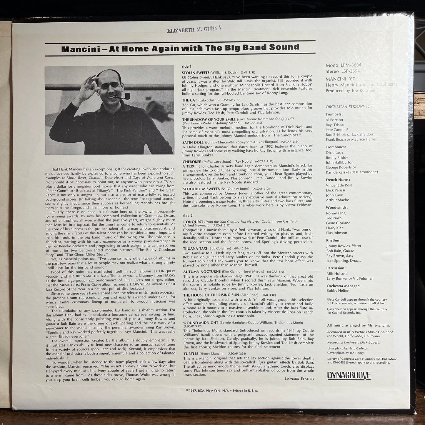 Henry Mancini And His Orchestra - Mancini '67 (The Big Band Sound Of Henry Mancini) (VINYL) | Near Mint (NM) Near Mint (NM)-